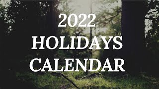 2022 Calendar With Holidays, Festivals, Events from January to December