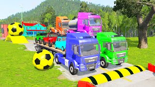 Double Flatbed Trailer Truck vs speed bumps|Busses vs speed bumps|Beamng Drive#14