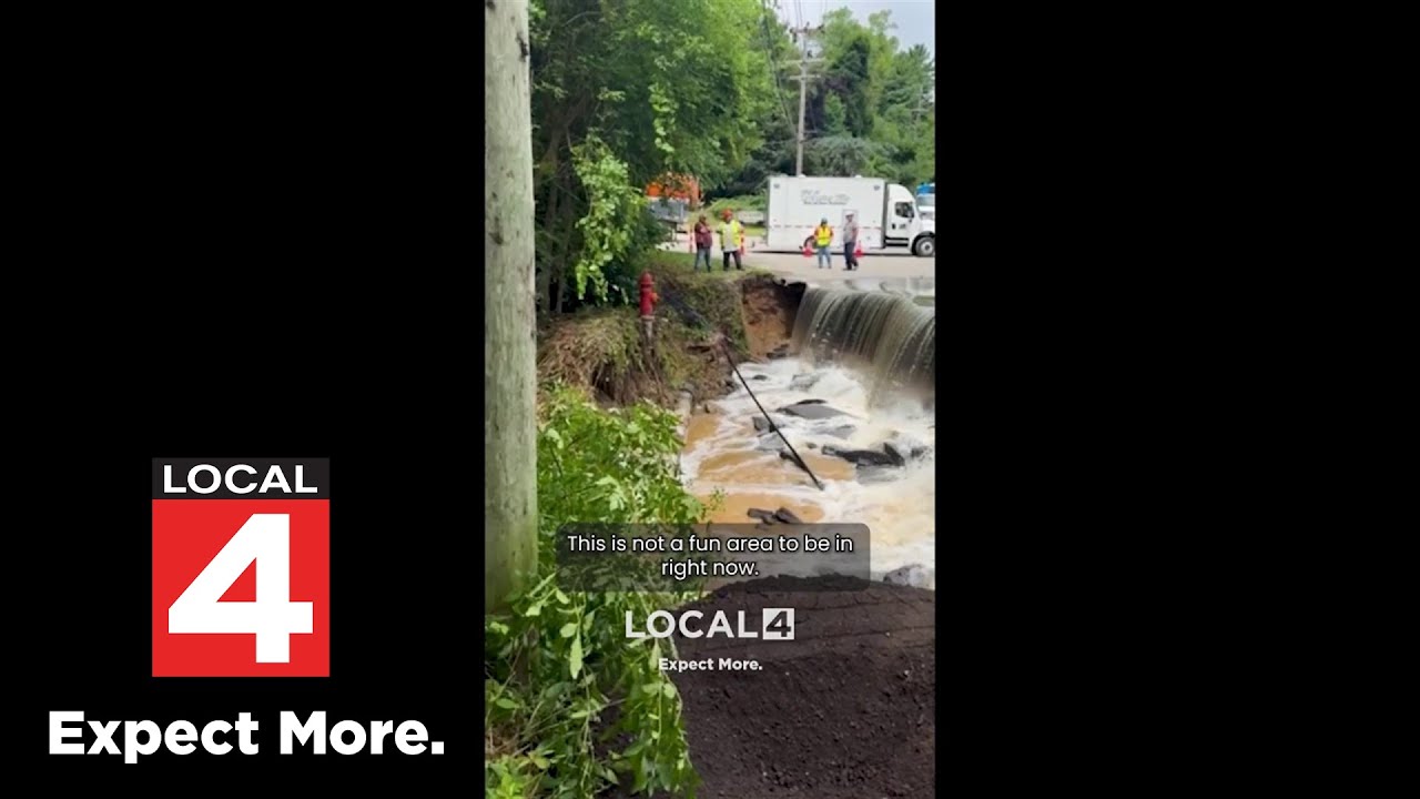 Rain washes out Oakland County road - YouTube