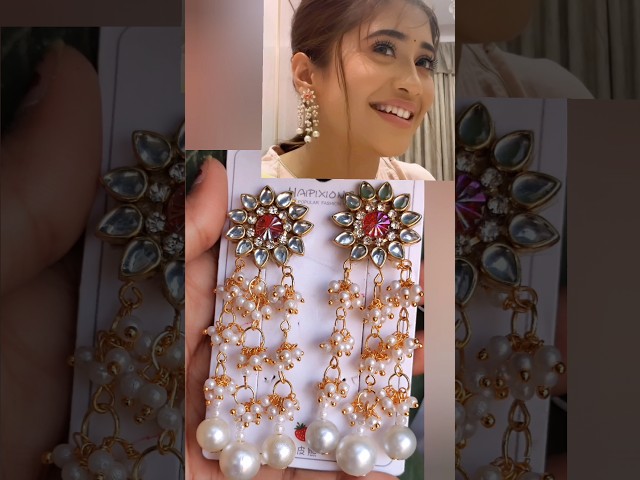 Shivangi Joshi Inspired Earrings🤩😱😱🤩🔥|Kundan Earrings #viral #diyearrings #shorts #handmade class=