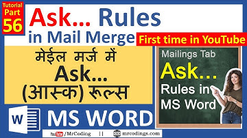 MSWORD-056-Ask Rules in Mail Merge | MS Word | Mailings Tab | Hindi Tutorial | Basic to Advance