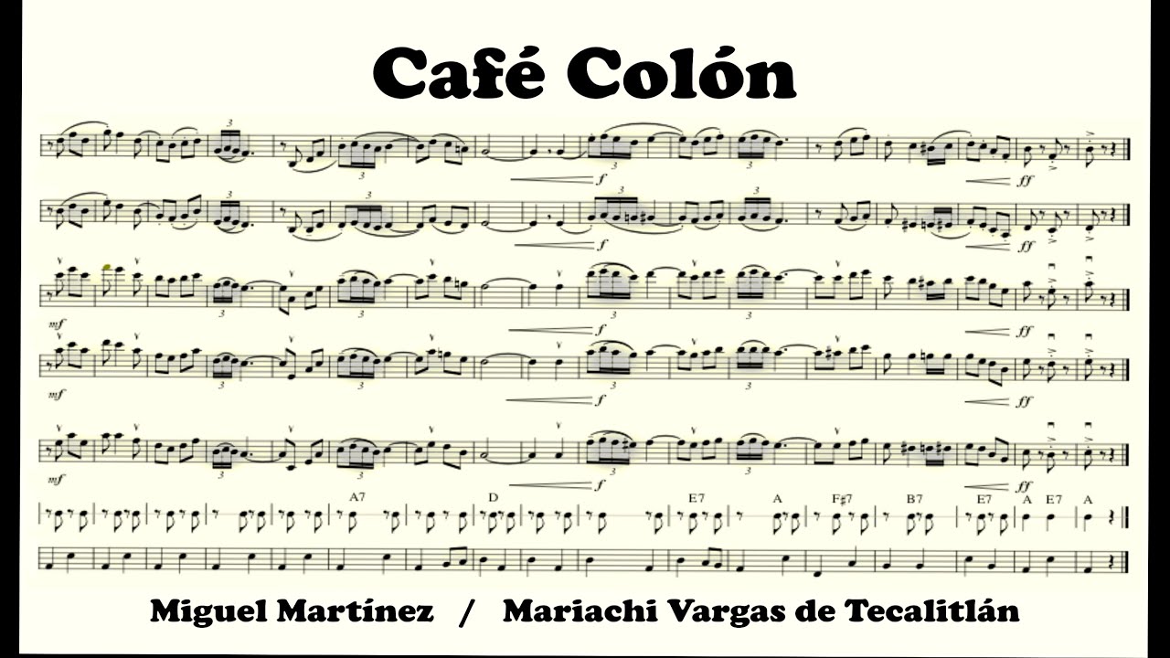 Café Colón - Partitura para Mariachi: Versión Vargas