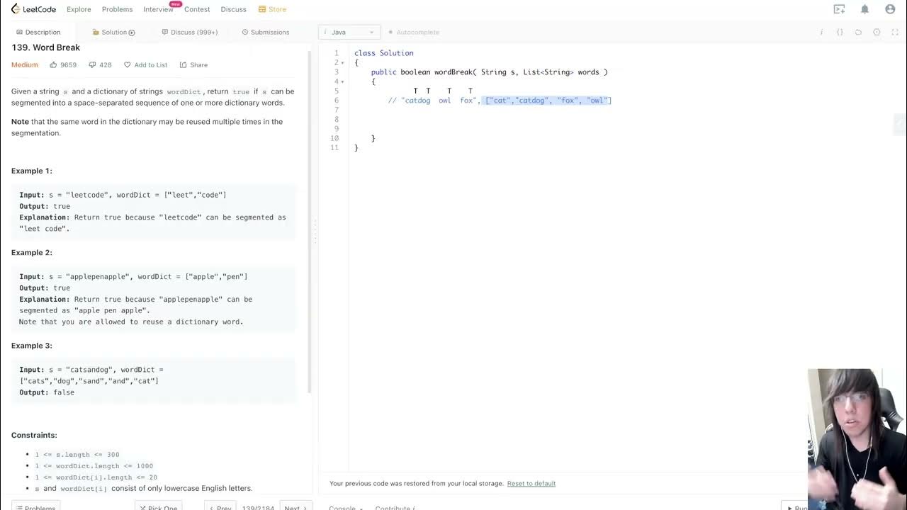WALKTHROUGH - LeetCode 139. Word Break (Bottom up + Trie Discussion ...