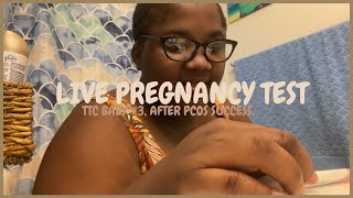 LIVE PREGNANCY TEST | BABY #3 , IMPLANTATION BLEEDING, TTC WITH PCOS