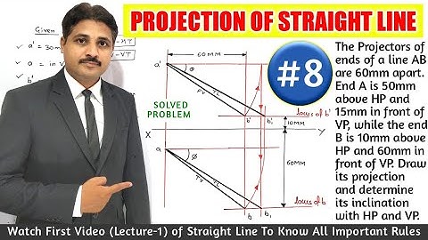 PROJECTION OF STRAIGHT LINE IN ENGINEERING DRAWING IN HINDI (SOLVED PROBLEM 8) @TIKLESACADEMY