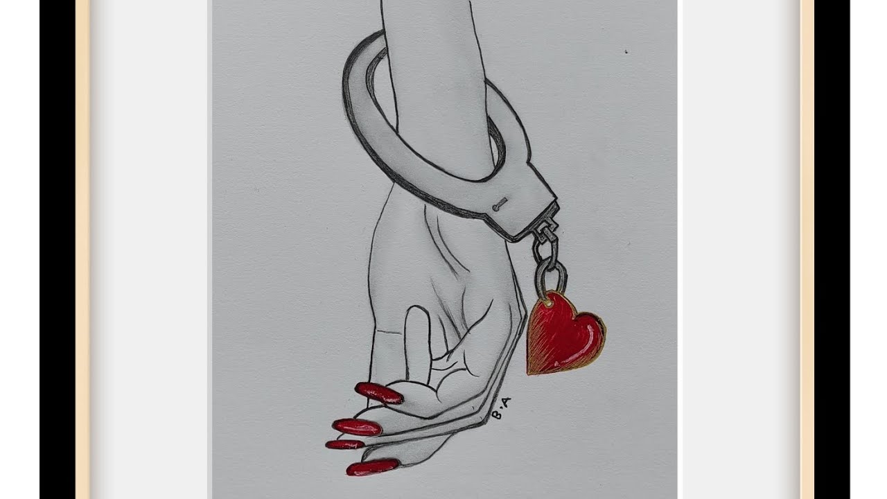 how to draw a girl hand /he capture my heart/ how to draw a hand with heart easy step by step