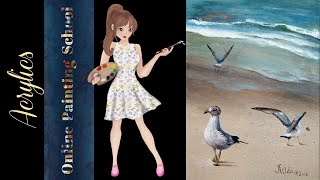 Paint Along with Nilda Seagulls by the Shore, Acrylics Painting Tutorial