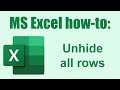 Excel: how to unhide all rows