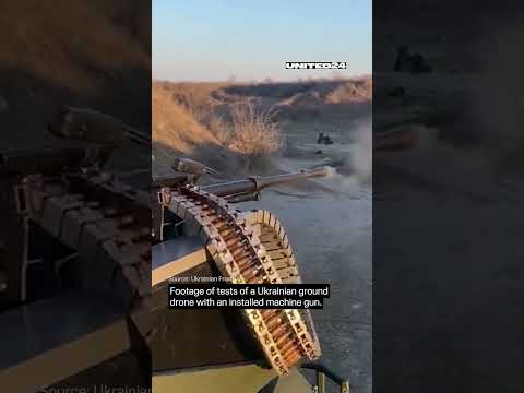 Footage of tests of a Ukrainian ground drone with an installed machine gun #warinukraine