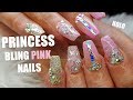 ACRYLIC NAILS PINK COFFIN SHAPE WITH BLING AND GLITTER | PRINCESS NAILS | GLITTER PLANET UK