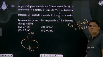 A parallel plate capacitor of capacitance 90 pF is connected to a battery of emf 20 V. If a diel....