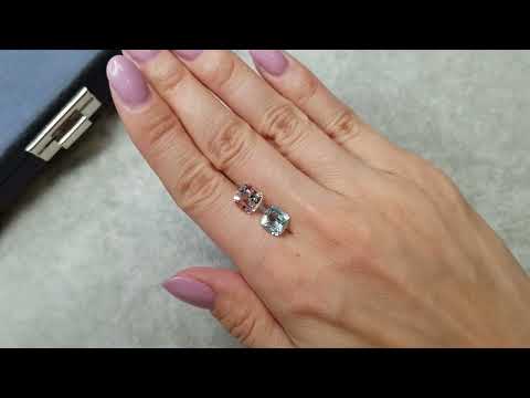 Pair of cushion cut aquamarine and morganite 4.08 ct Video  № 1