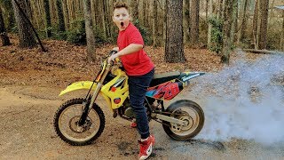 His dirt bike has to be rebuilt. Let's burn some rubber first.