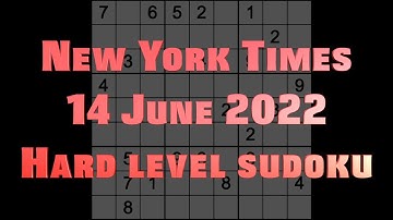 Sudoku solution – New York Times sudoku 14 June 2022 Hard level