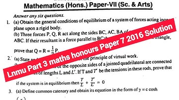 lnmu bsc part 3 math honours paper 7 2016 solution | lnmu bsc part 3 maths paper 7 2016 solved| lnmu