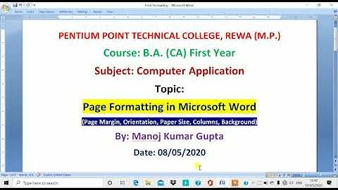Online class on page formatting in MS Word by manoj gupta PPTC Rewa