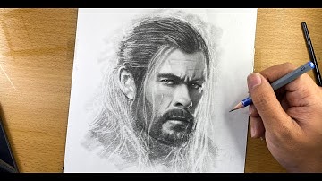 Realistic drawing of Chris Hemsworth using graphite pencil ( Thor )