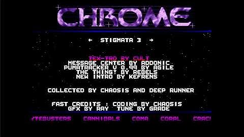 Commodore Amiga demo: Chrome - Stigmata 3 pack menu (1991)