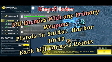 Kill Enemies with any Primary Weapons or Pistols in Suldal Harbor 10v 10 each kill earns 3 points