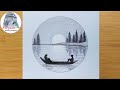 How to draw a scenery of moonlit night - step by step || Pencil Drawing ||  كيفية رسم مشهد ليلي مقمر