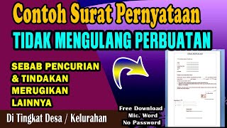 CONTOH SURAT PERNYATAAN TIDAK MENGULANGI KESALAHAN / PERBUATAN