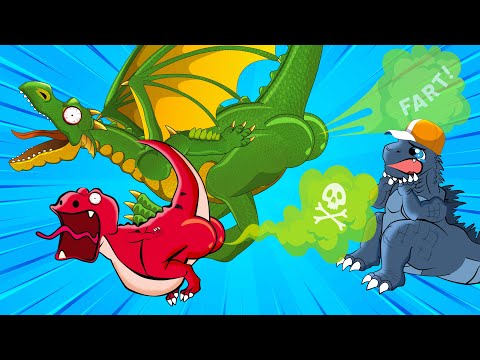 Green Dragon VS T-Rex Dinosaur - Finding THE KING OF FARTS | GTK Dinotoons