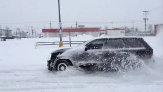 Jeep SRT8 VERY DEEP SNOW Parking Lot Fun!