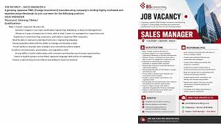 JOB VACANCY – SALES MANAGER 🇯🇵A growing Japanese PMA (Foreign Investment)