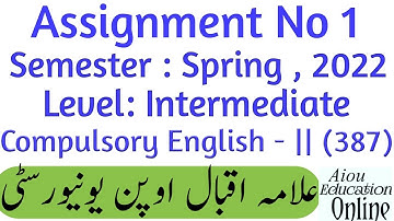 Aiou Code 387 Assignment No 1 Spring 2022 | Subject Compulsory English