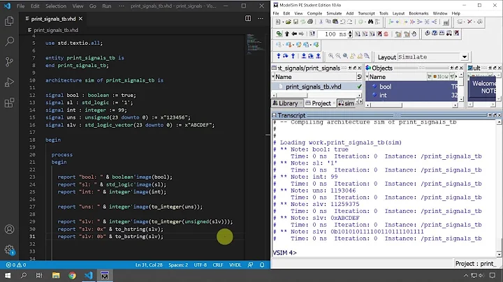 How to print VHDL signal and variables to the simulator console