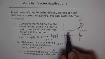 Water Current and Swim Speed a Vector Application to Find Heading to go Directly Accross