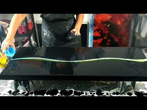 IRIDESCENT MEDIUM with BLACK Negative Space / Long Canvas Dutch Pour ...