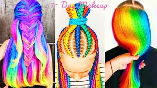 TOP 10 TRENDING RAINBOW HAIR COLORFUL💗 Hairstyle Tutorial Transformation _ Hairstyle ideas for girls