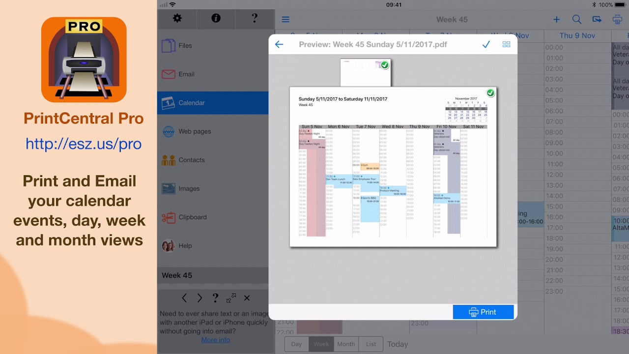 Print your or iPad Calendar to ANY printer or PDF - PrintCentral Pro - YouTube