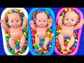 Satisfying Video | Candy Mixing in BathTubs with Slime Balls & Rainbow Skittles Fruit Cutting ASMR
