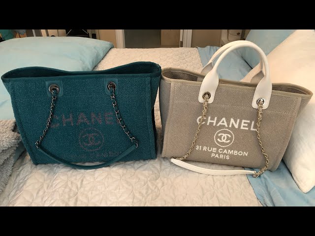 CHANEL SMALL DEAUVILLE TOTE COMPARISON - 22S TOP HANDLES VS 19A NO TOP  HANDLES 