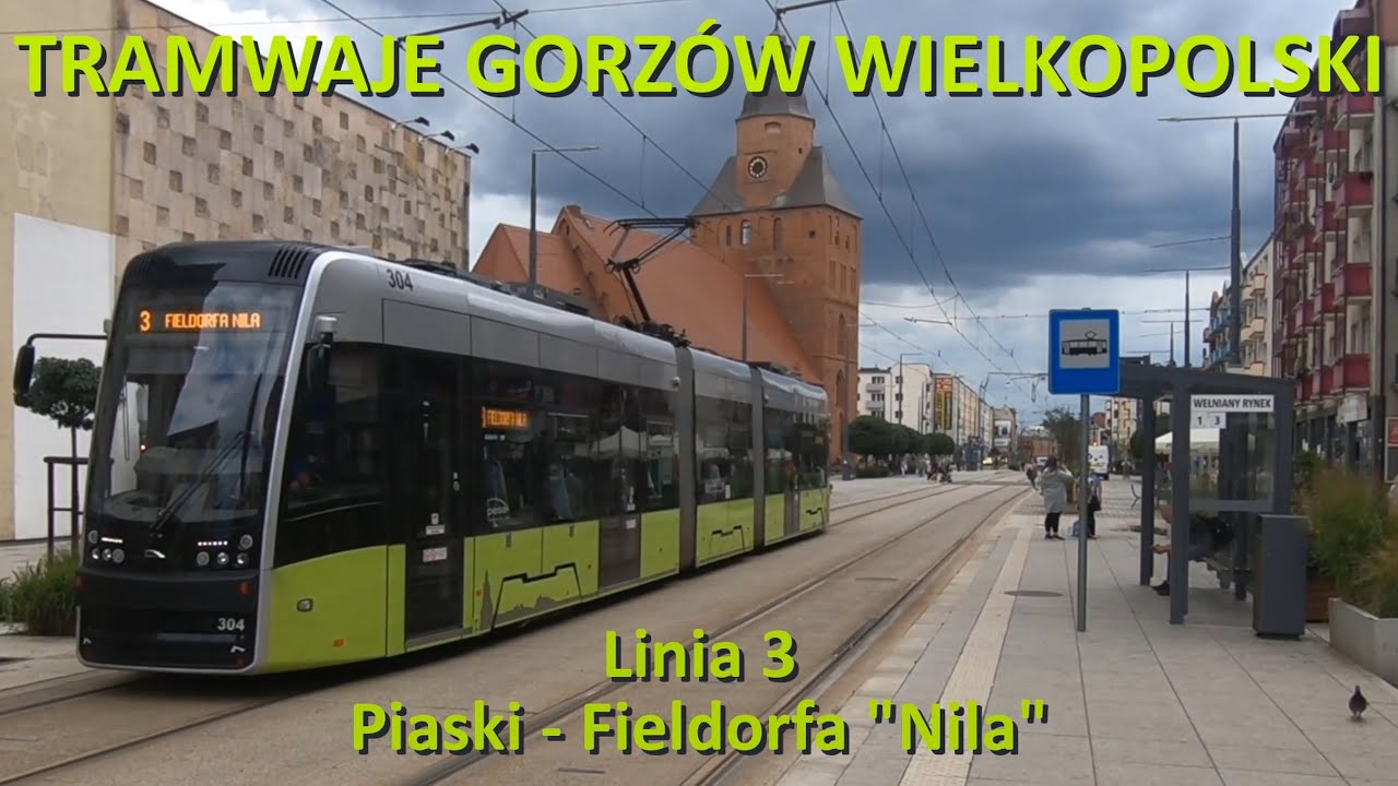 Tramwaje Gorzów. Linia 3 Piaski - Fieldorfa "Nila". Cała trasa/Ride on tram lin 3 in Gorzów CABVIEW.