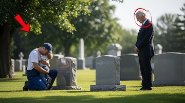 Miljardair bezoekt het graf van zijn dochter, maar treft er een conciërge die huilt met een kind.