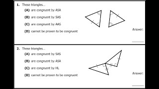 Quiz A (01 to 08) Proving Triangles Congruent by SSS, SAS, ASA, AAS or HL