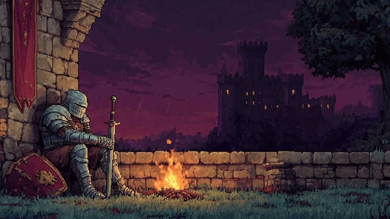 Dark Fantasy Castle Storm – Knight Resting by the Fire | Medieval Music for Relaxation