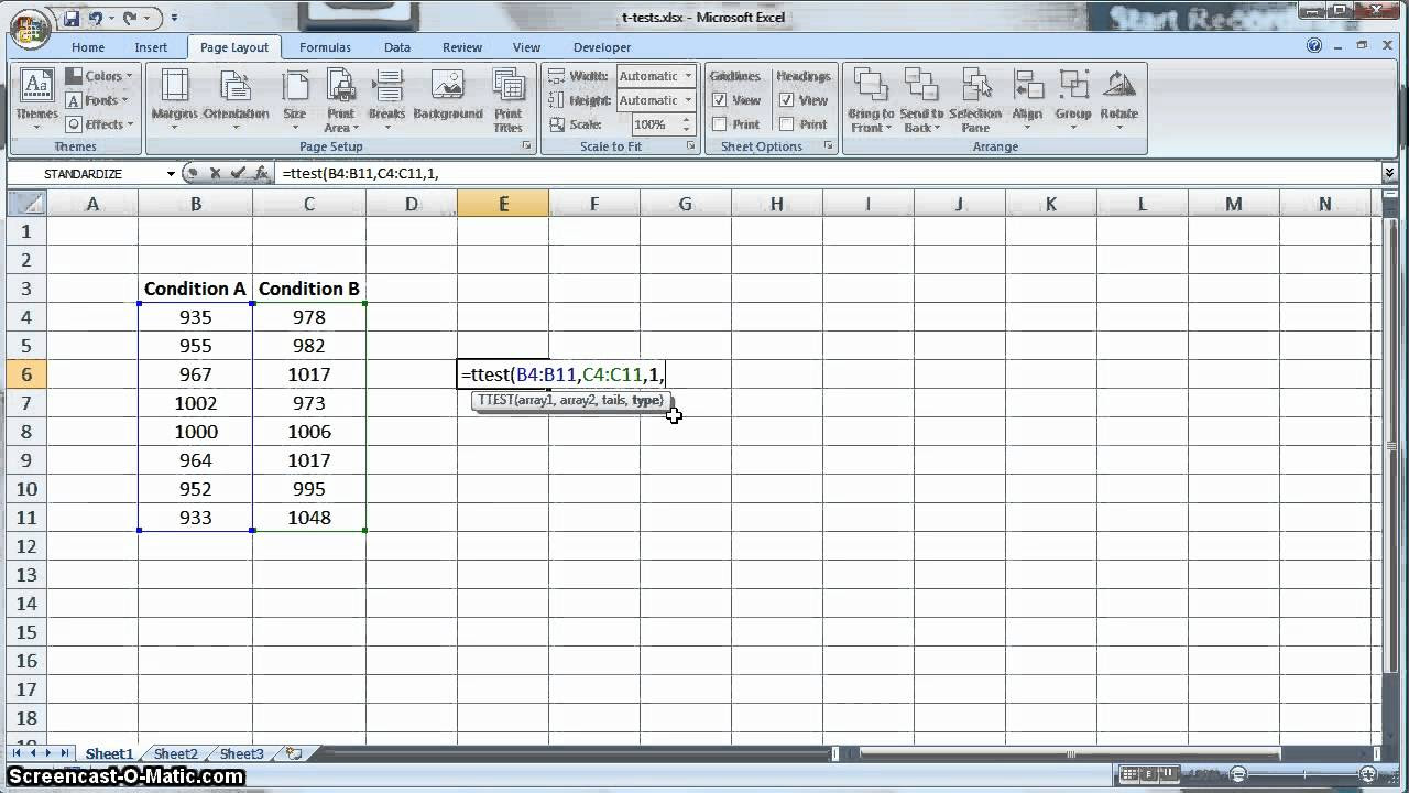 New t-test in Microsoft Excel