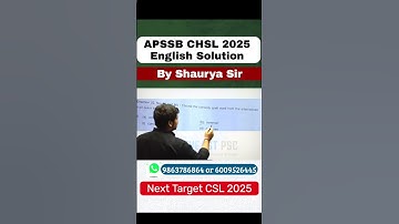 APSSB CHSL ENGLISH 2025 Solution By Shaurya Sir
