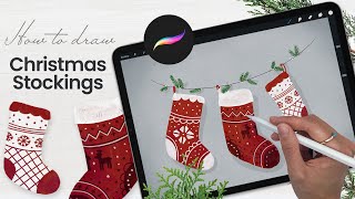 How To Draw Christmas Stockings • Procreate Tutorial • Winter Holidays Art screenshot 1