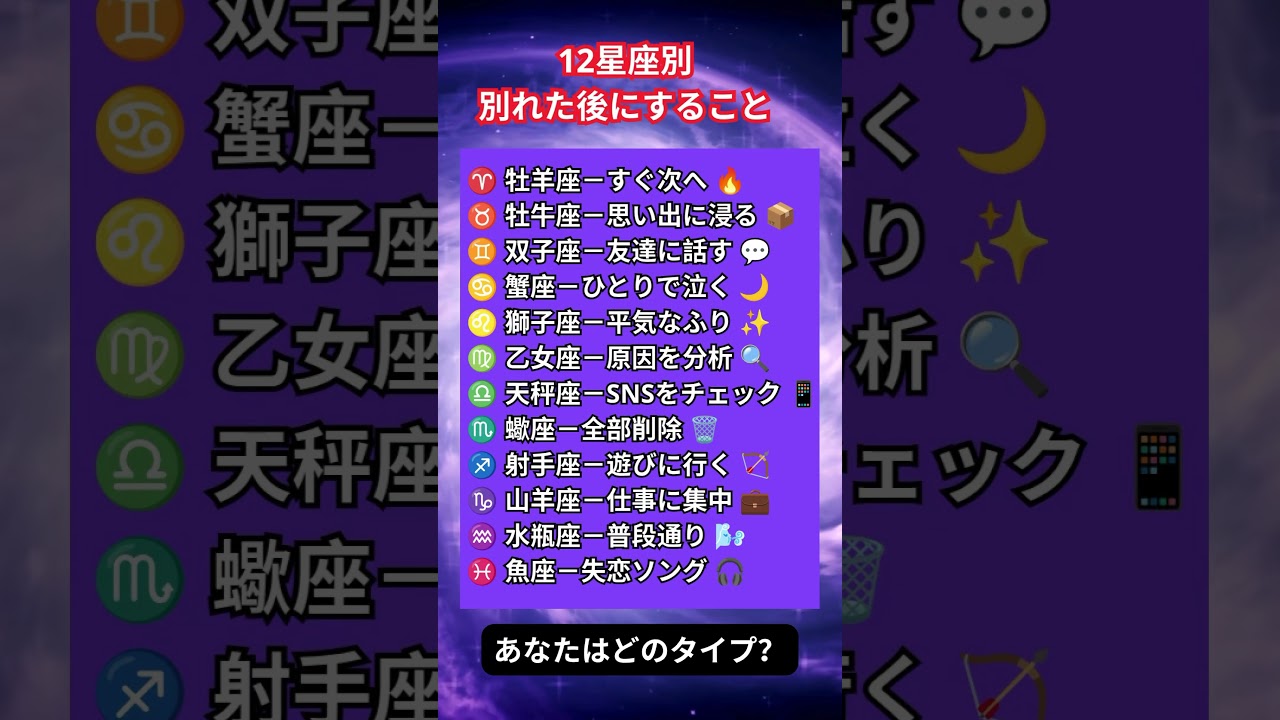 💔 12星座別｜別れた後にすることが違いすぎる！