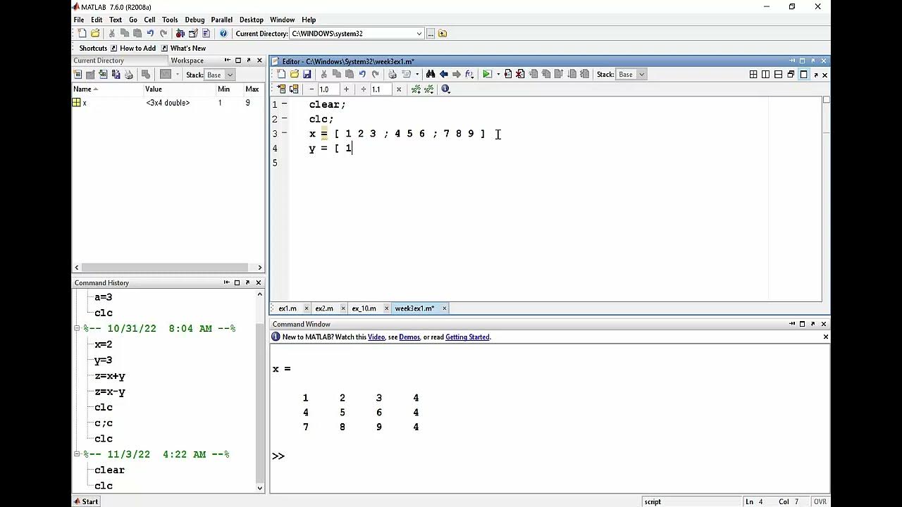 2. Matlab matrices, arrays - YouTube
