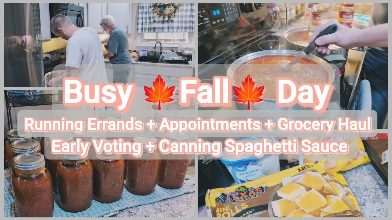 BUSY FALL DAY // RUNNING ERRANDS // GROCERY HAUL // CANNING - YouTube
