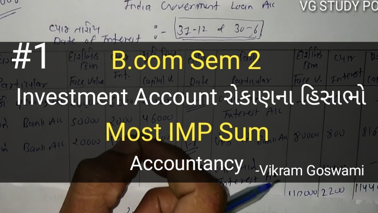 #1 Investment Account રોકાણના હિસાભો | Most IMP Sum | B.com Sem 2 | Accountancy