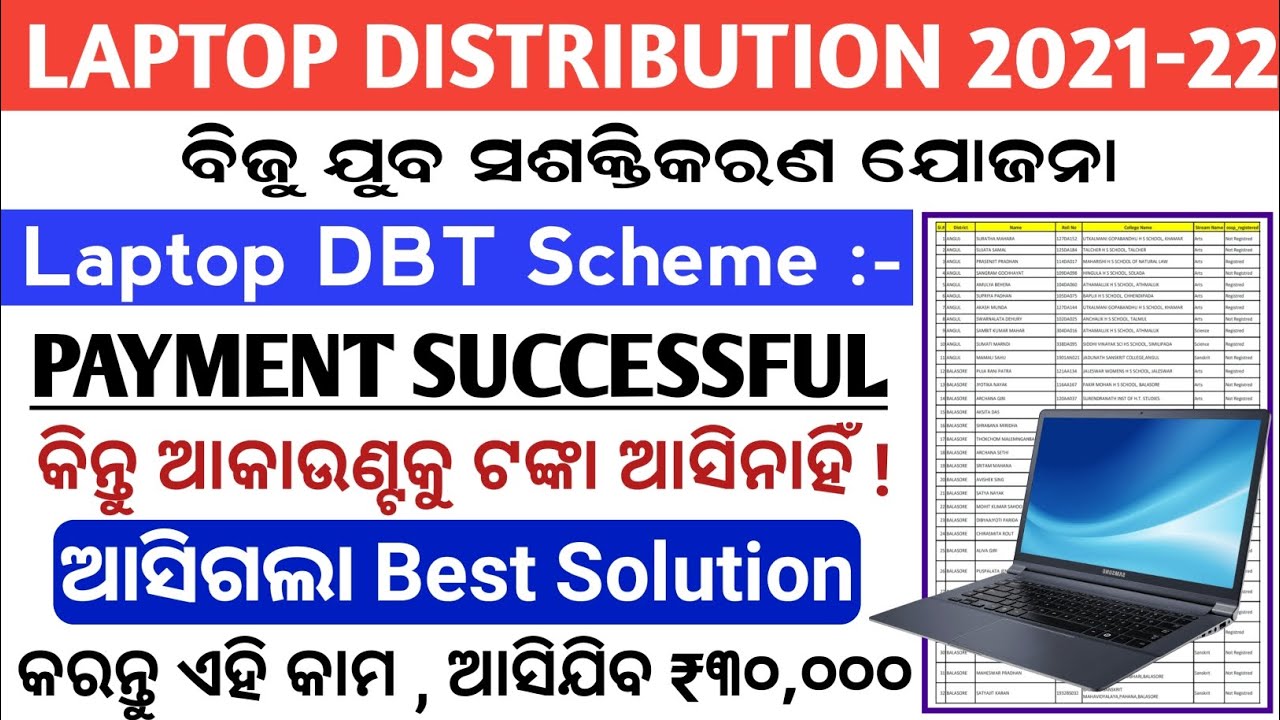Laptop DBT Scheme 2021 Payment Success but not credited to account Solution,Rs 30000