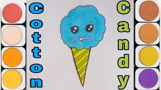 How To Draw Cartoon Cotton Candy Easy || Cartoon Food || #cottoncandy