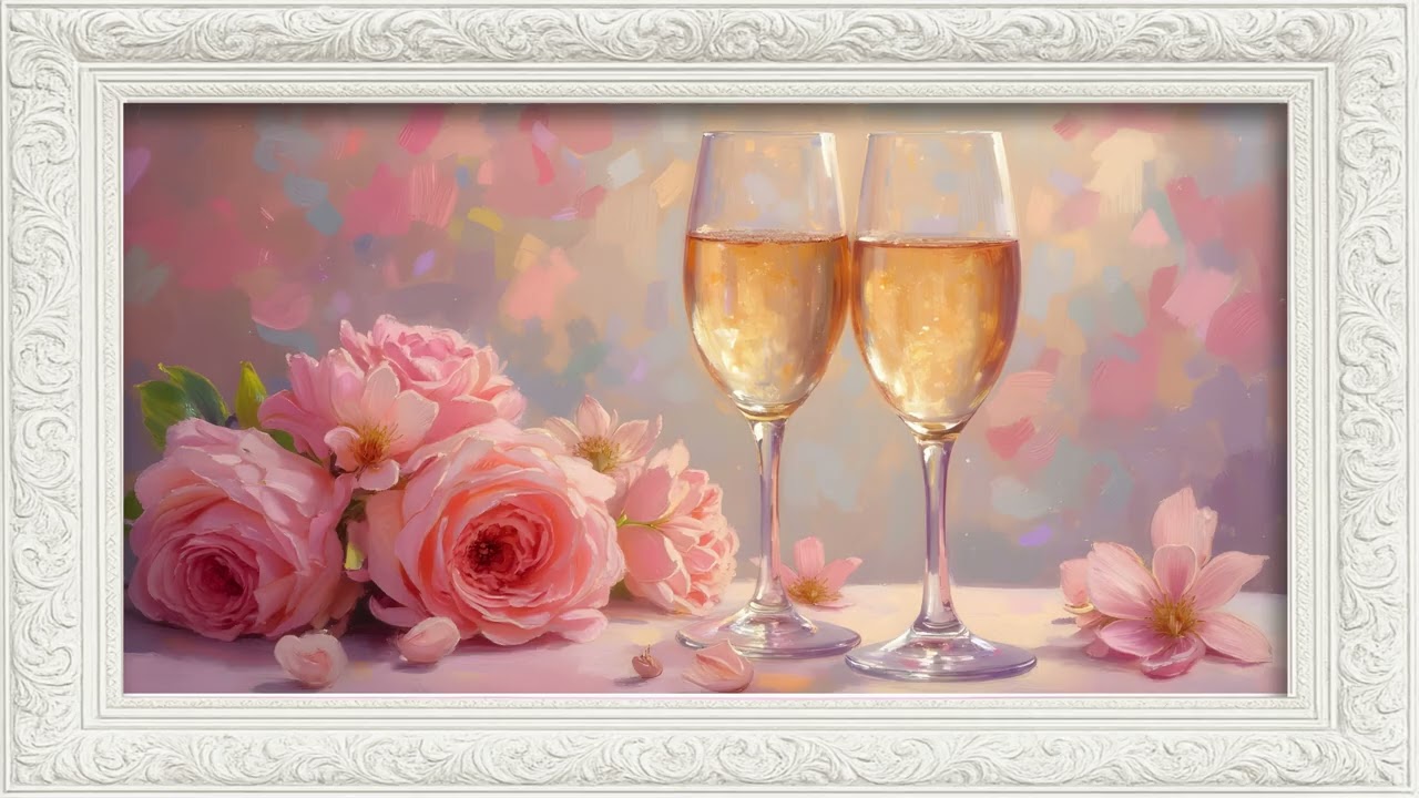 Champagne Romantic Pink Floral Pastel 4k frame tv Art Screensaver